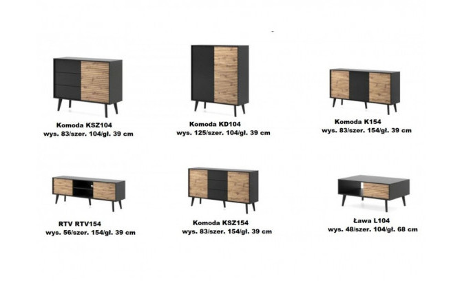 Kumode WILLOW KD104 Czarna + Dąb Artisan